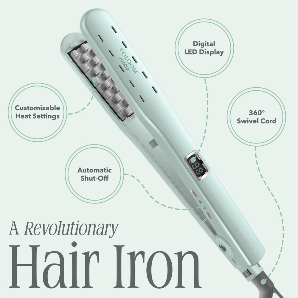 VOLOOM Rootie temperature-control dial offers adjustable heat from 220–395°F for tailored styling.