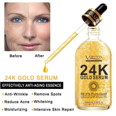 Voluxss 24K Gold Serum bottle closeup highlights luxurious formula for nourishing hydration