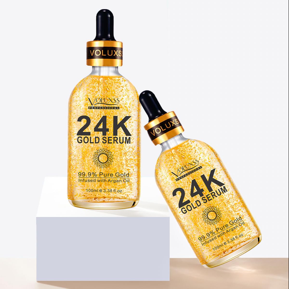 Voluxss 24K Gold Serum hyaluronic acid contributes to plump, hydrated skin appearance