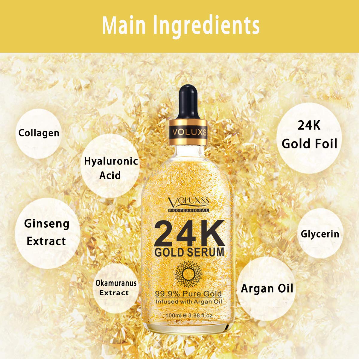 Voluxss 24K Gold Serum vitamin C ingredient profile supports brightening potential