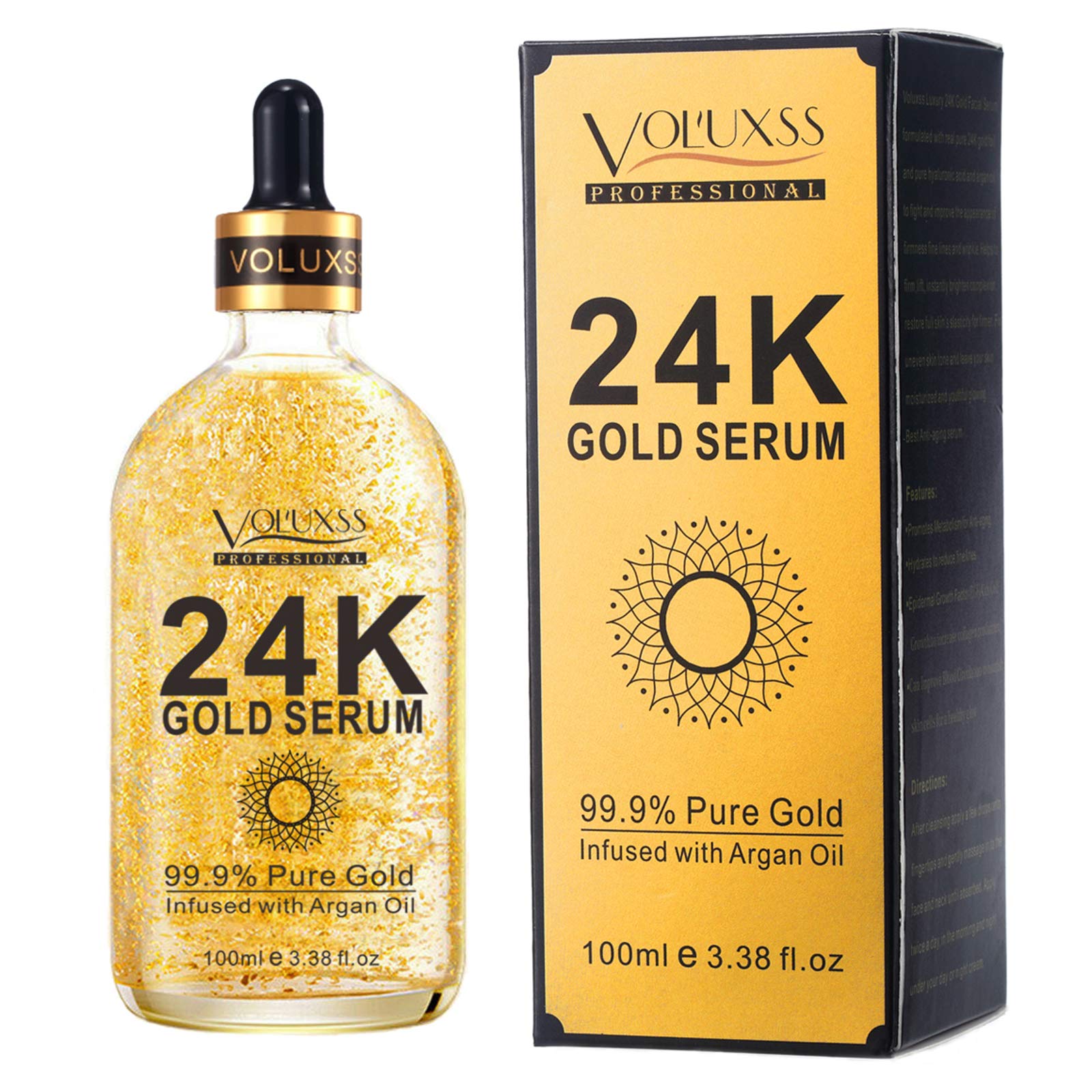Voluxss 24K Gold Serum packaging signals premium skincare for daily radiance