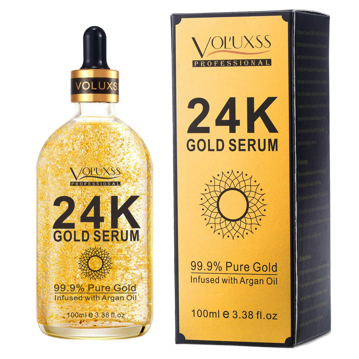 Voluxss 24K Gold Serum packaging signals premium skincare for daily radiance