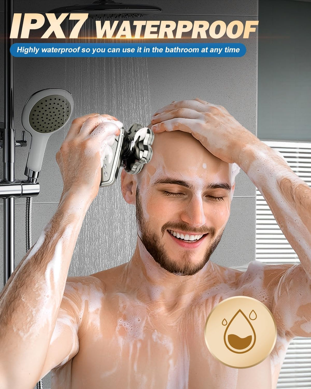 Voph head shaver IPX7 waterproof design for effortless rinsing and shower shaving.