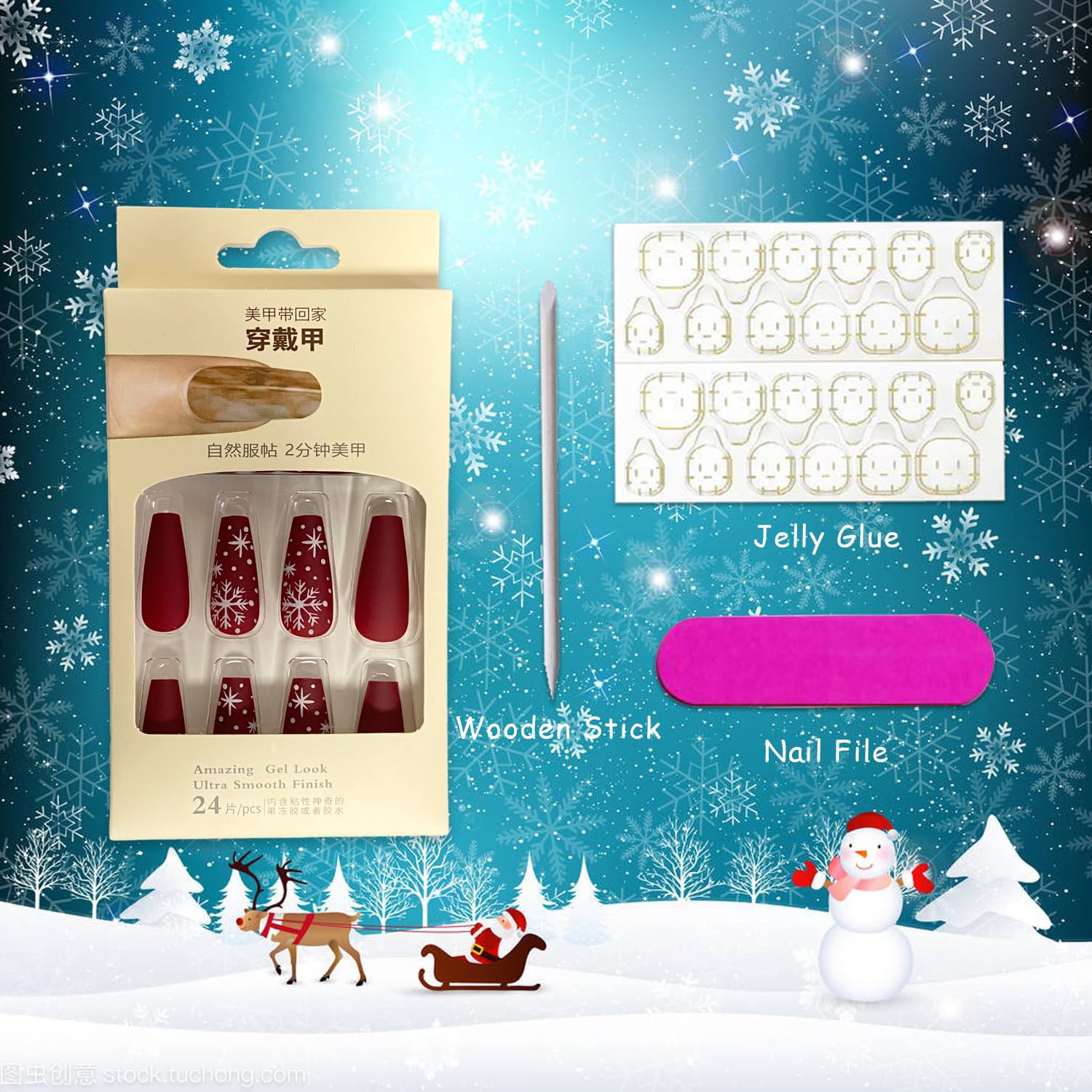 Vopintpy easy-remove reusable nails for simple, removable holiday nail art.