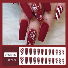 Vopintpy red white stripe press-on nails for quick winter style at home.