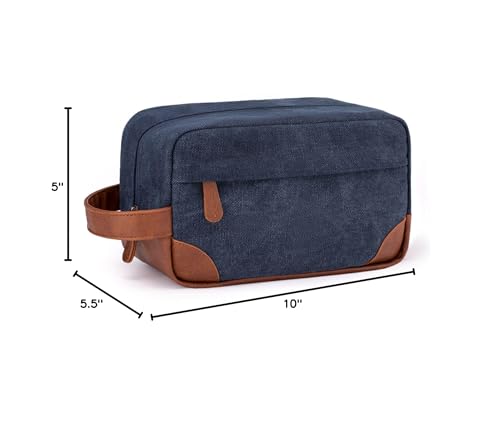 Vorspack toiletry bag hanging Dopp kit navy open main compartment showing space.