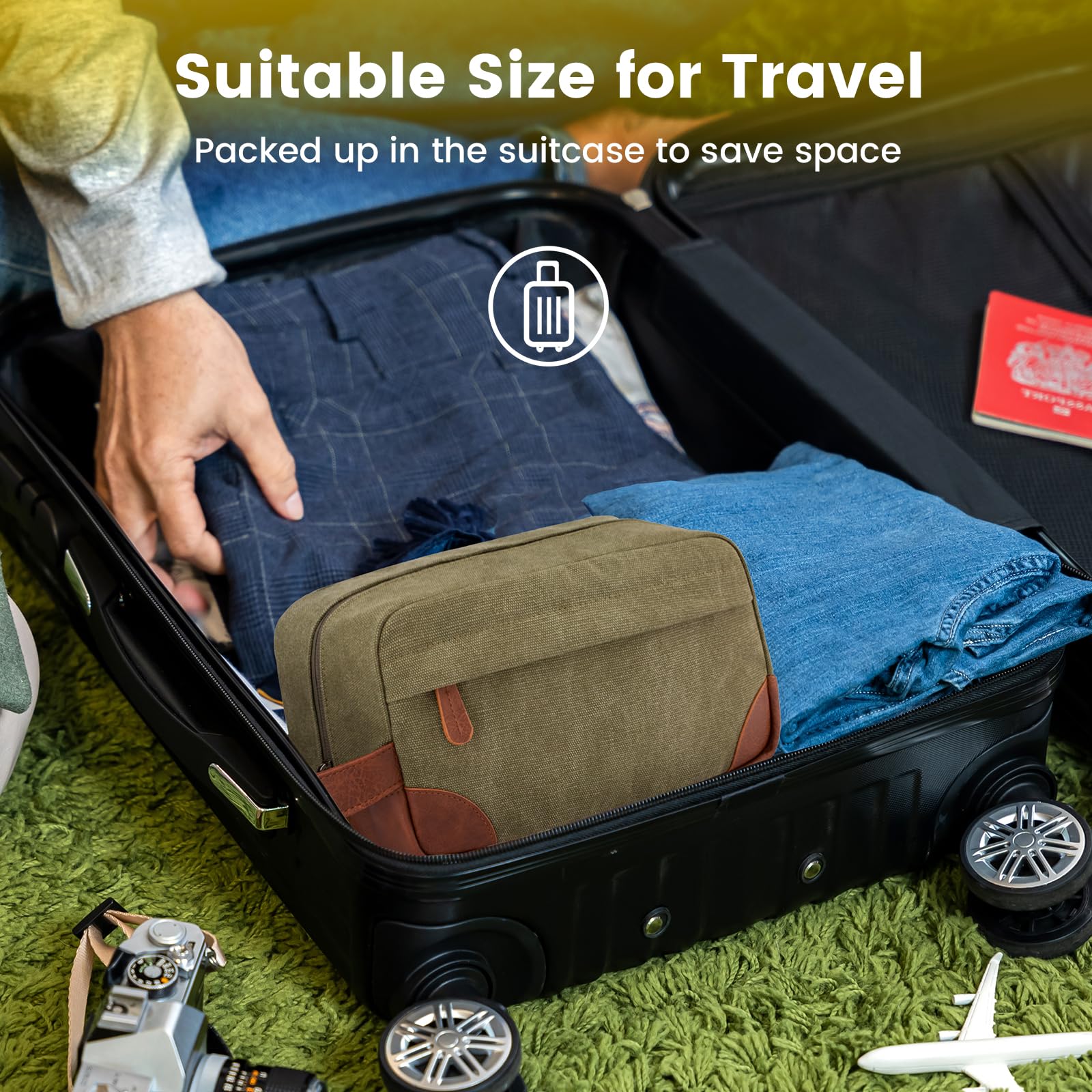 Vorspack travel toiletry bag front pocket offers quick access to small items.