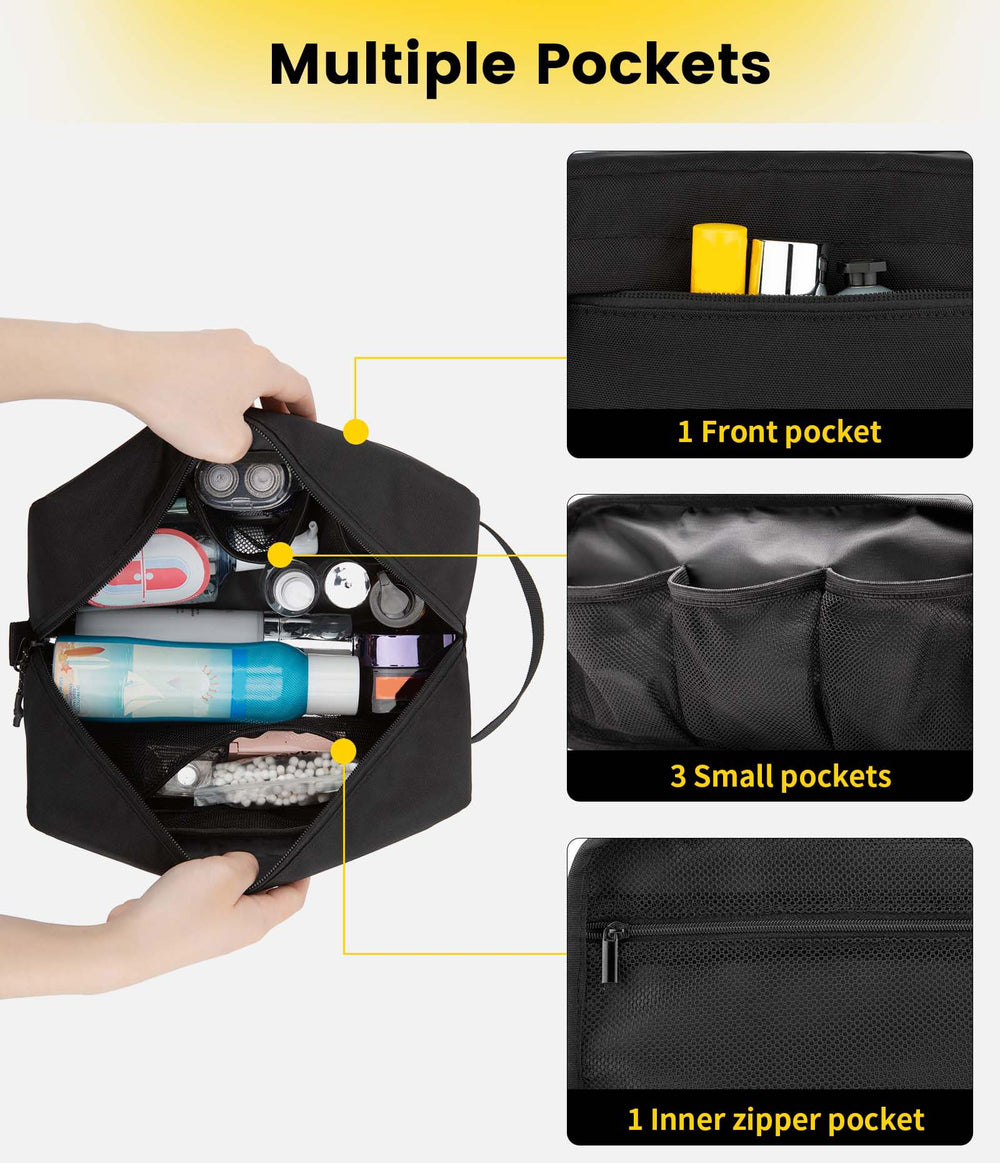 Vorspack bag hanging strap enables easy access in hotel bathrooms