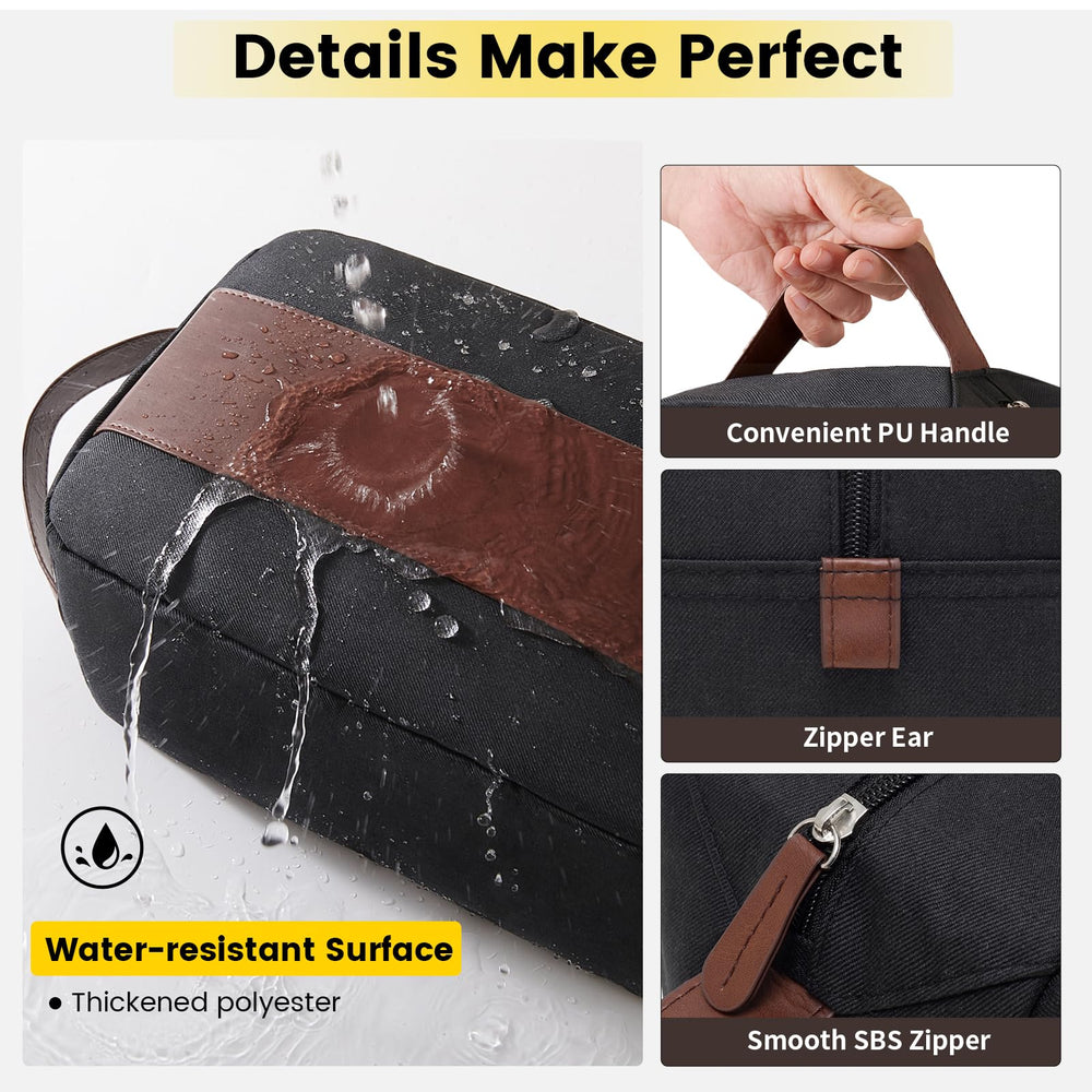 Vorspack travel toiletry bag large PU leather handle adds easy carry and hang.