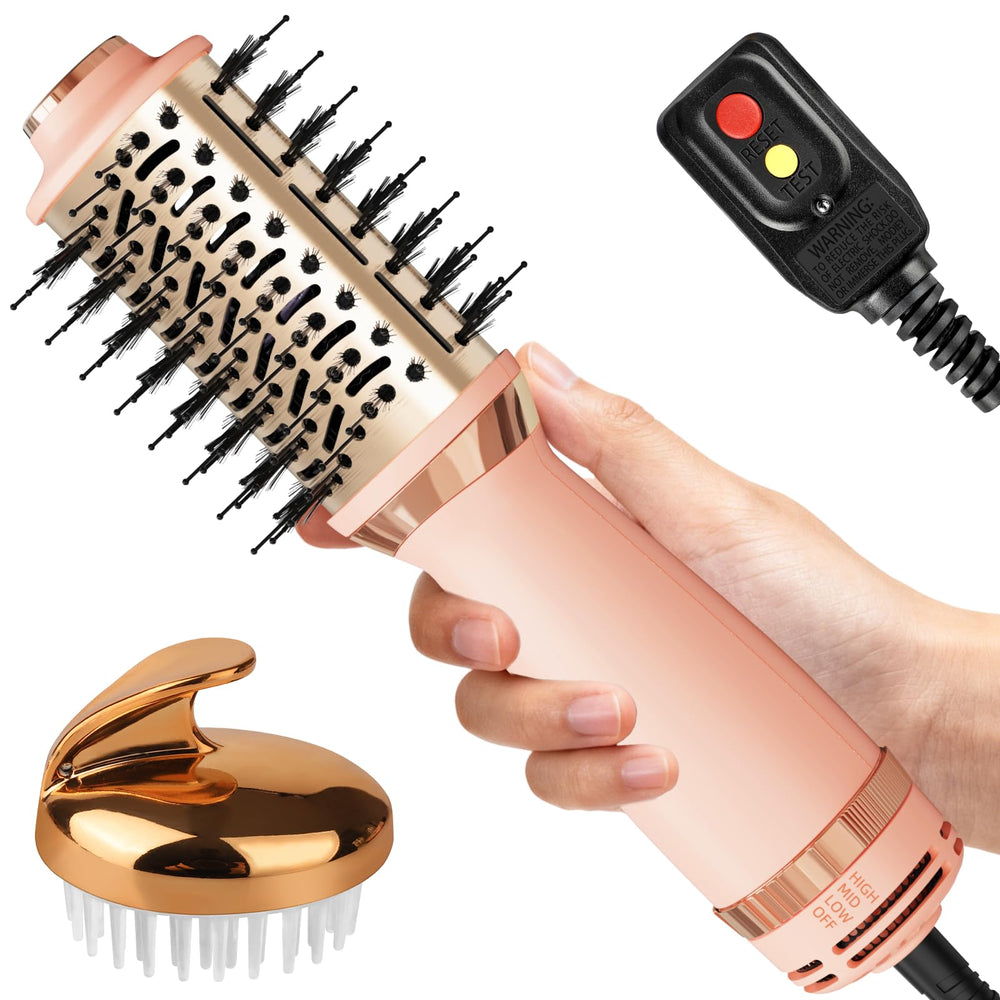 Voseki hair dryer brush with oval barrel in pink for smooth styling on all hair types.