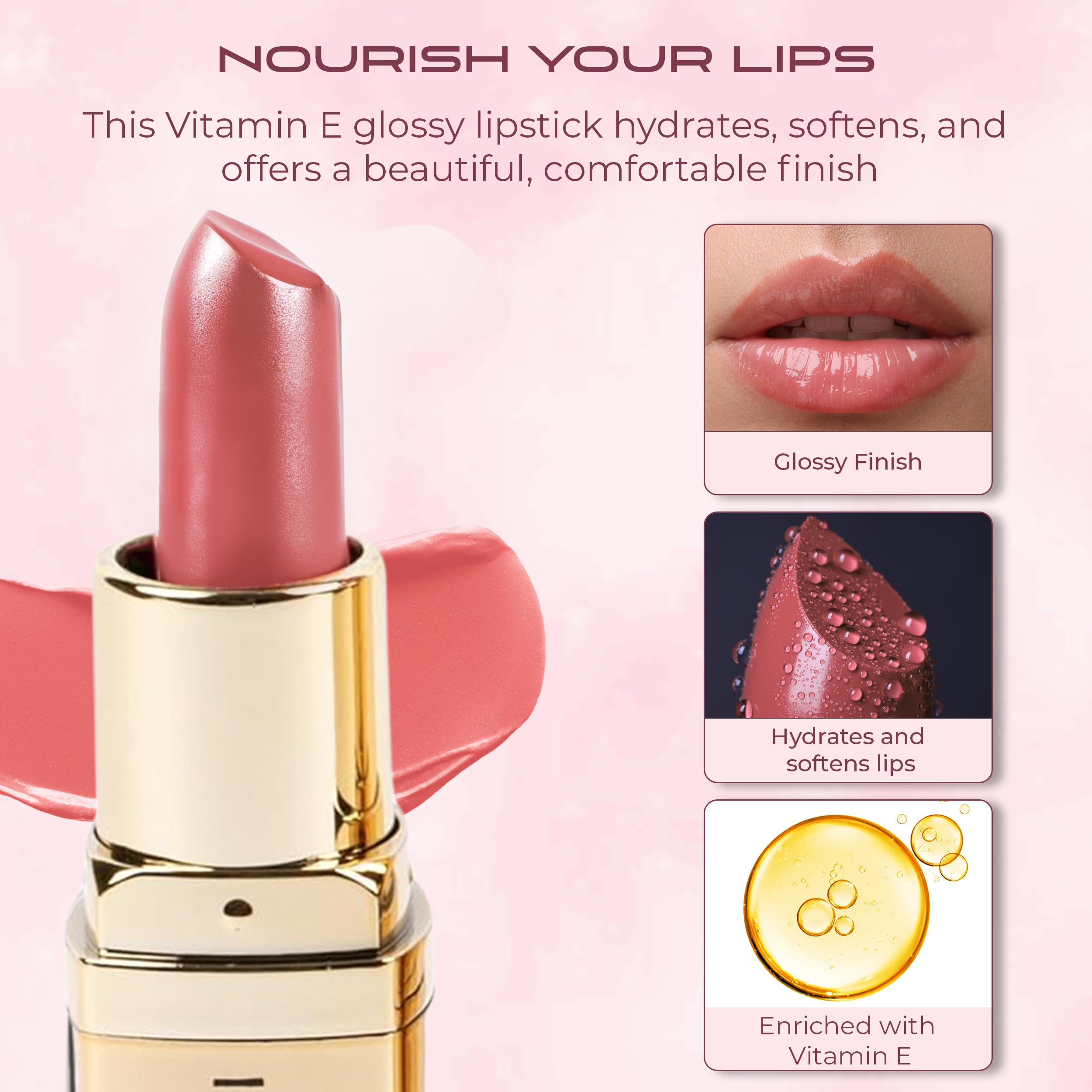 VOTUM Tahari pearl lipstick close-up shows subtle radiant pearl sheen.
