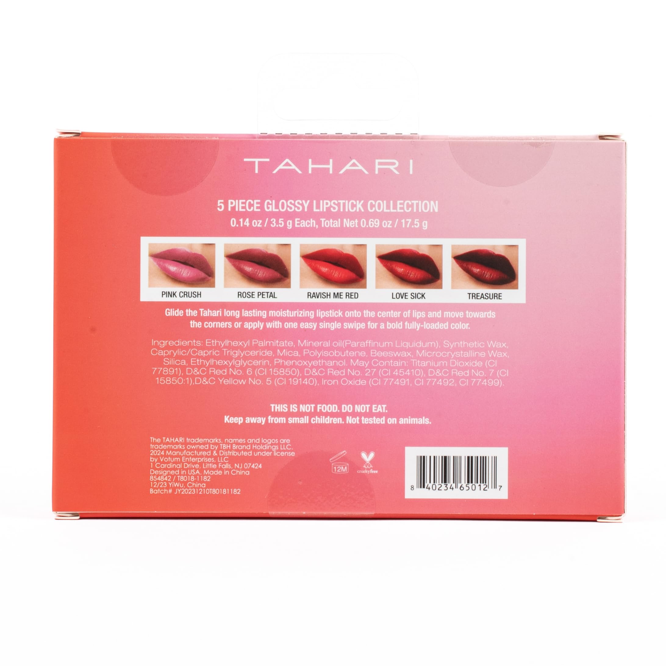 VOTUM Tahari lipstick set unboxing scene showing finishes variety.