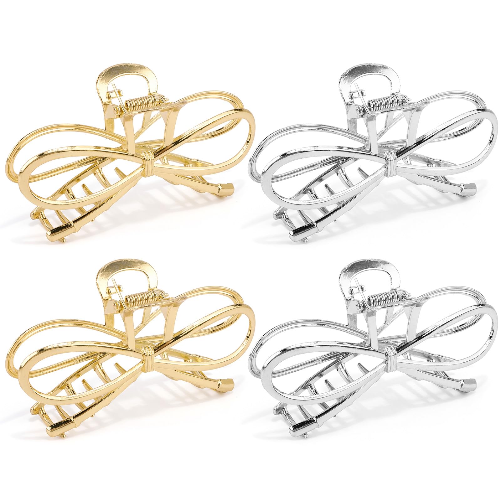Vovii metal bow clip gold closeup highlights durable grip for versatile hairstyles.