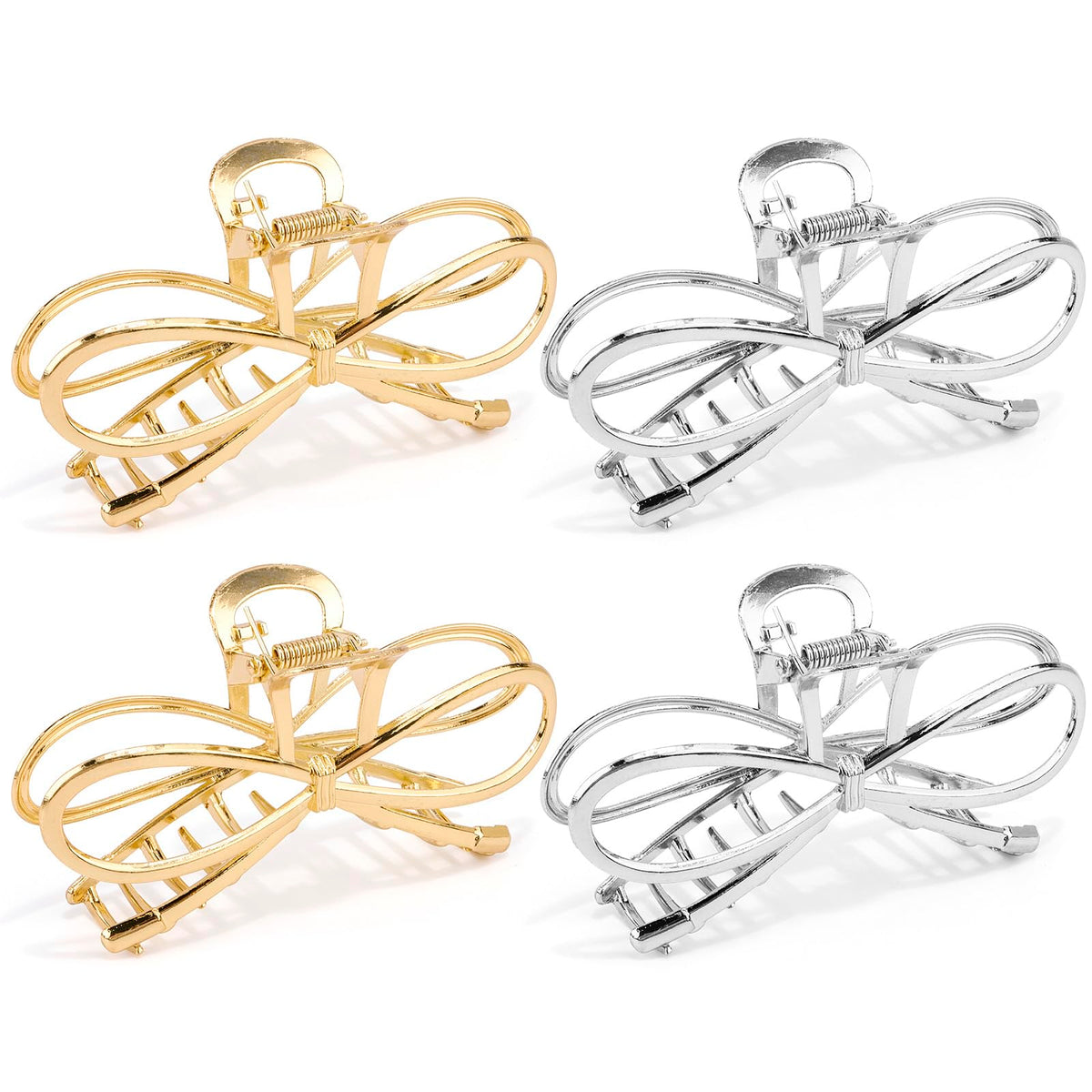 Vovii metal bow clip gold closeup highlights durable grip for versatile hairstyles.