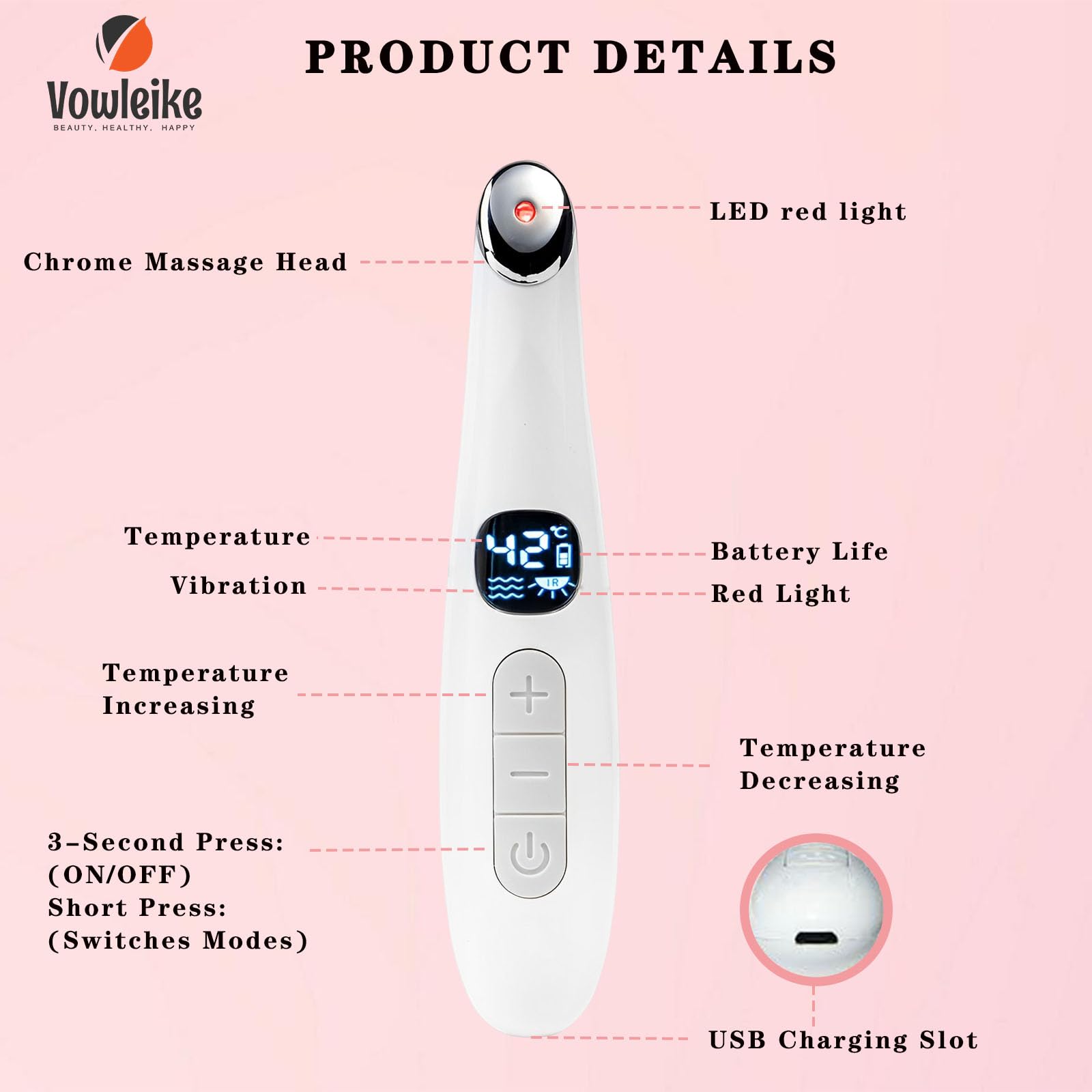 Vowleike Eye Lift Wand vibration massage supports gentle puffiness reduction and circulation.