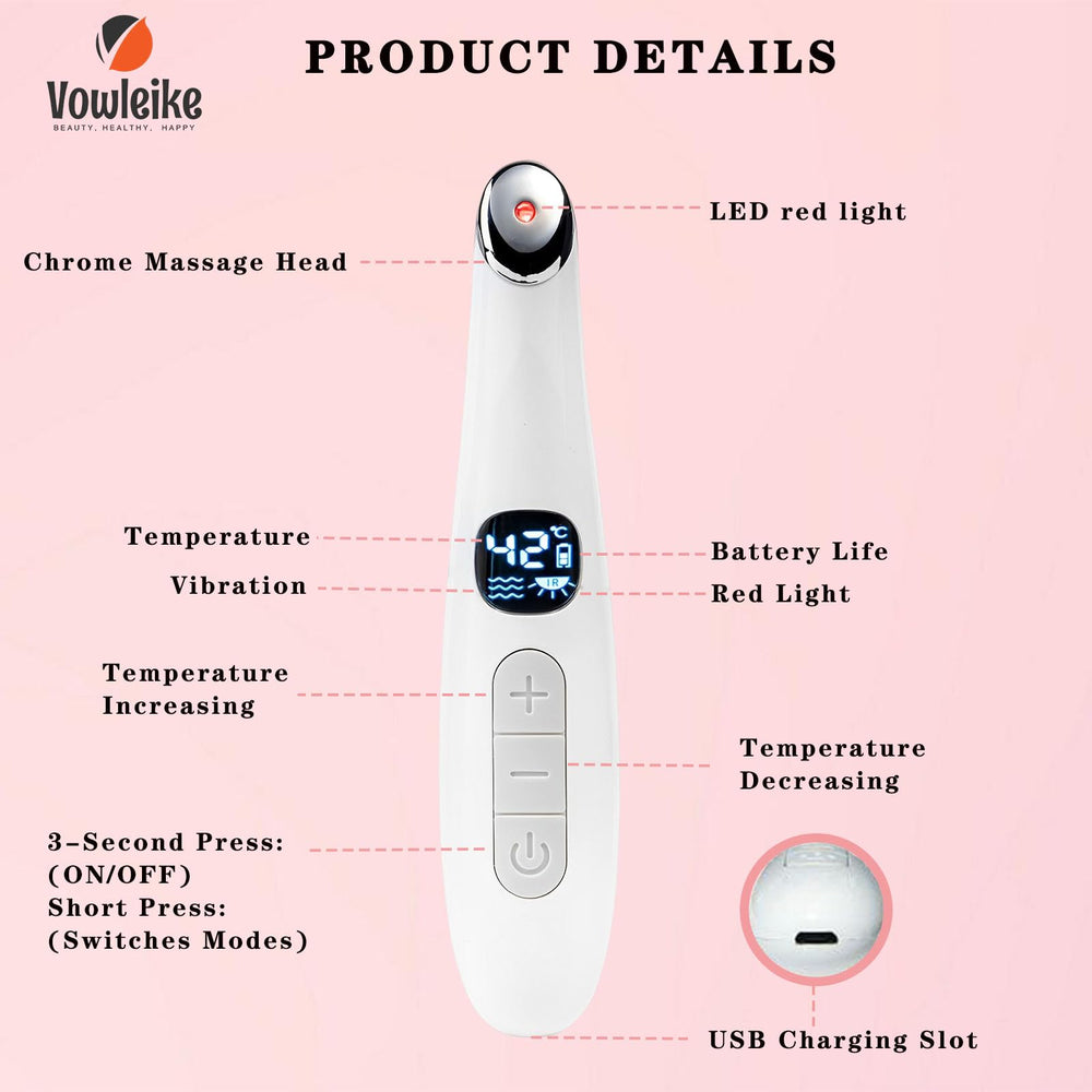 Vowleike Eye Lift Wand vibration massage supports gentle puffiness reduction and circulation.