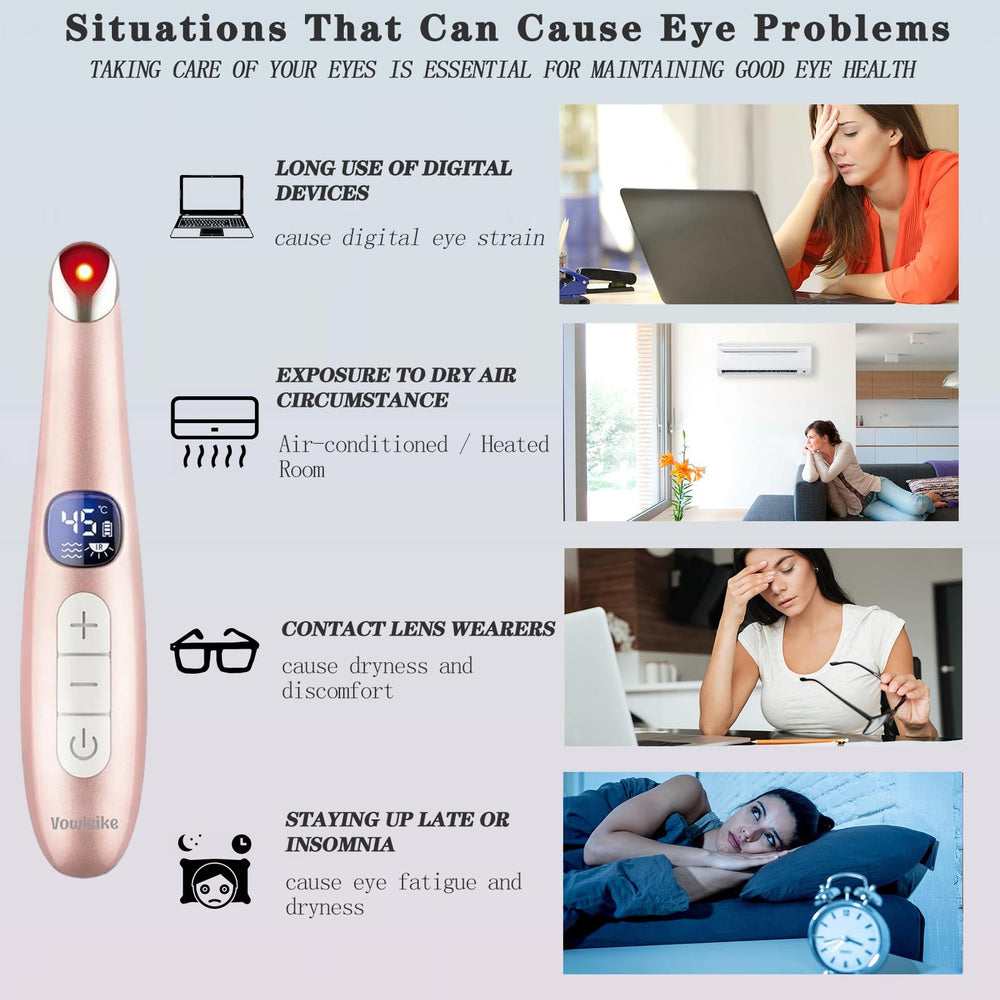 Vowleike eye massager used for puffiness relief around eyes.
