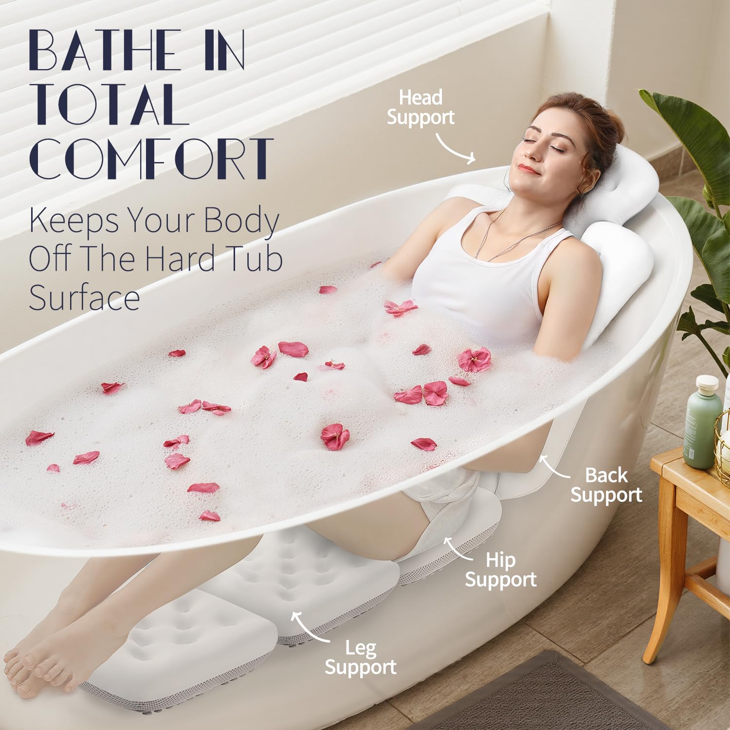 VOXOR bath pillow underside with 230 suction cups prevents slipping.