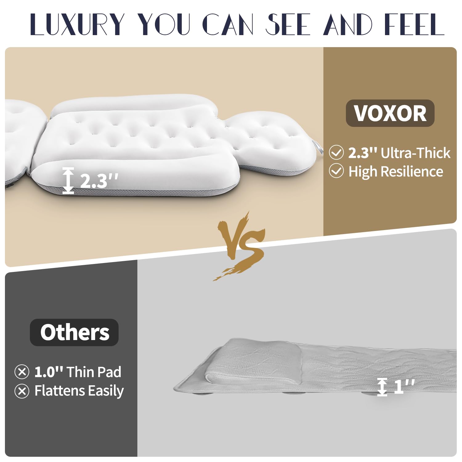 VOXOR full body bath pillow back view highlights full-body cushion.