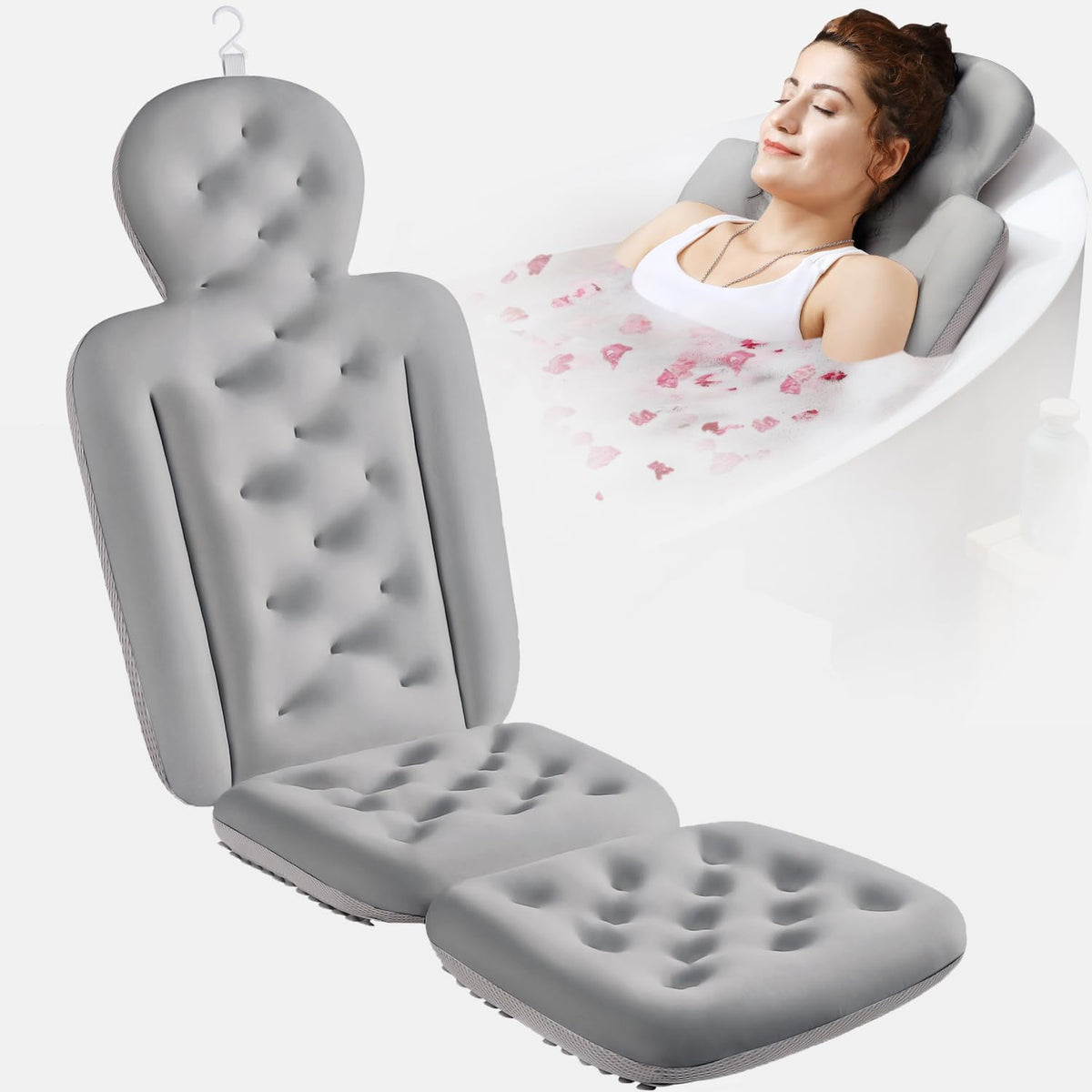VOXOR full body bath pillow front view showing spa-like head and back support