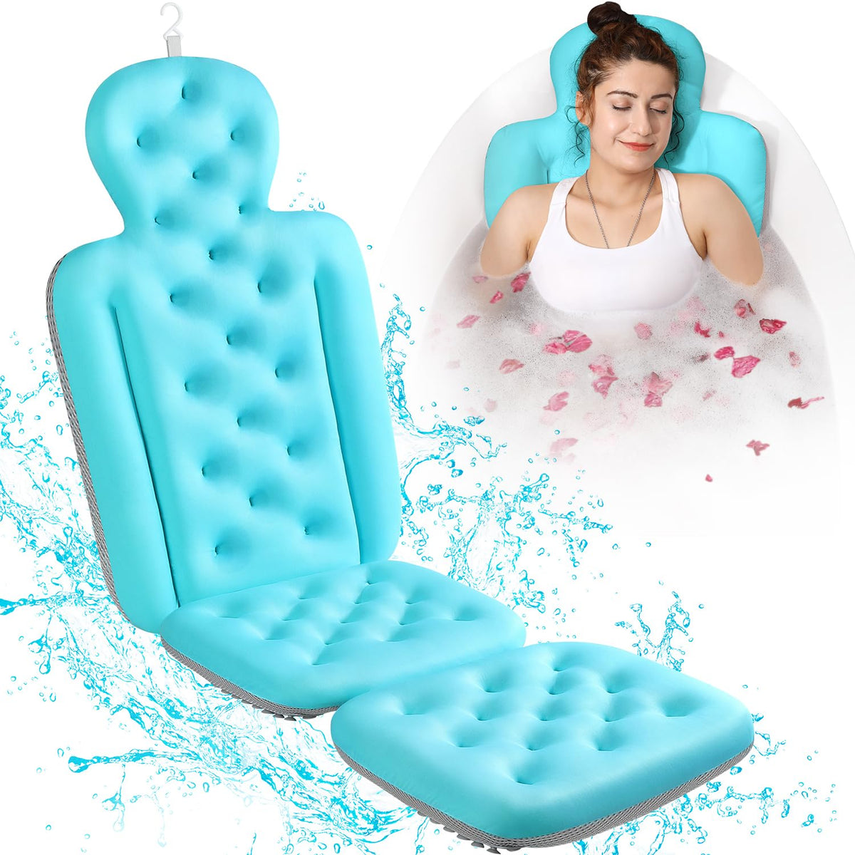 VOXOR full-body bath pillow ocean blue outer view for spa-like comfort