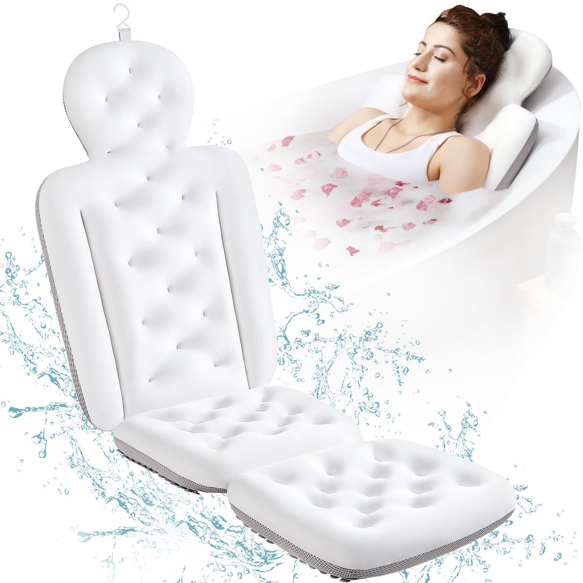 VOXOR full body bath pillow underside with suction cups securing to tub.
