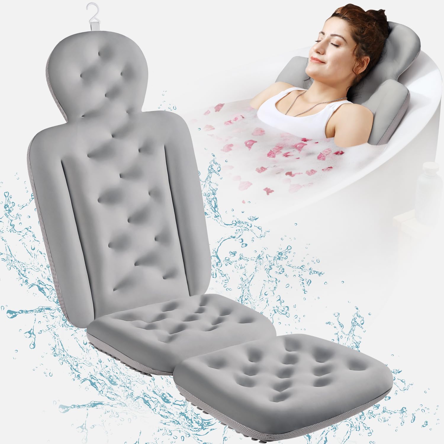 VOXOR gray bath pillow with laundry bag included for easy storage