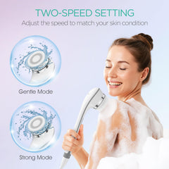 VOYOR attachments include soft bristle brush, silicone brush, pumice stone, and bath ball for versatility.