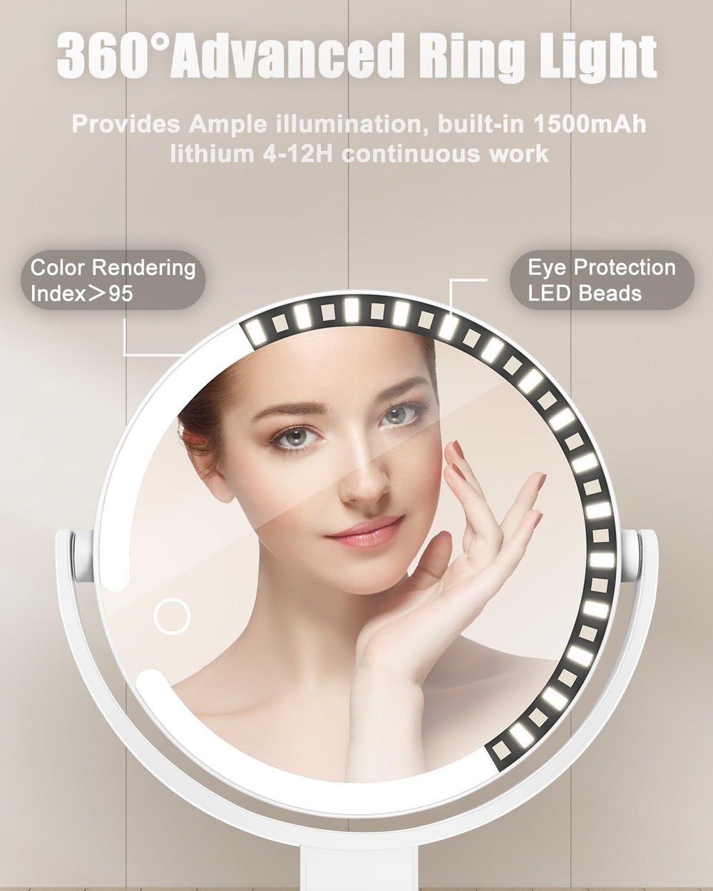 vpu 30x magnification close-up aids precise eyeliner and skincare checks.