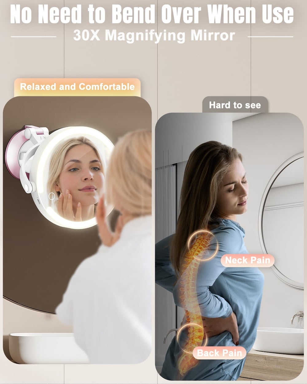 vpu locking suction cup keeps the mirror secure on tiles for stability.
