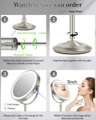 VPU makeup mirror 3 LED lighting and brightness control for true-color makeup.