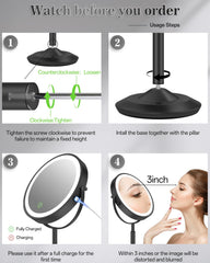VPU makeup mirror 30x detail assists brow shaping and lash work.