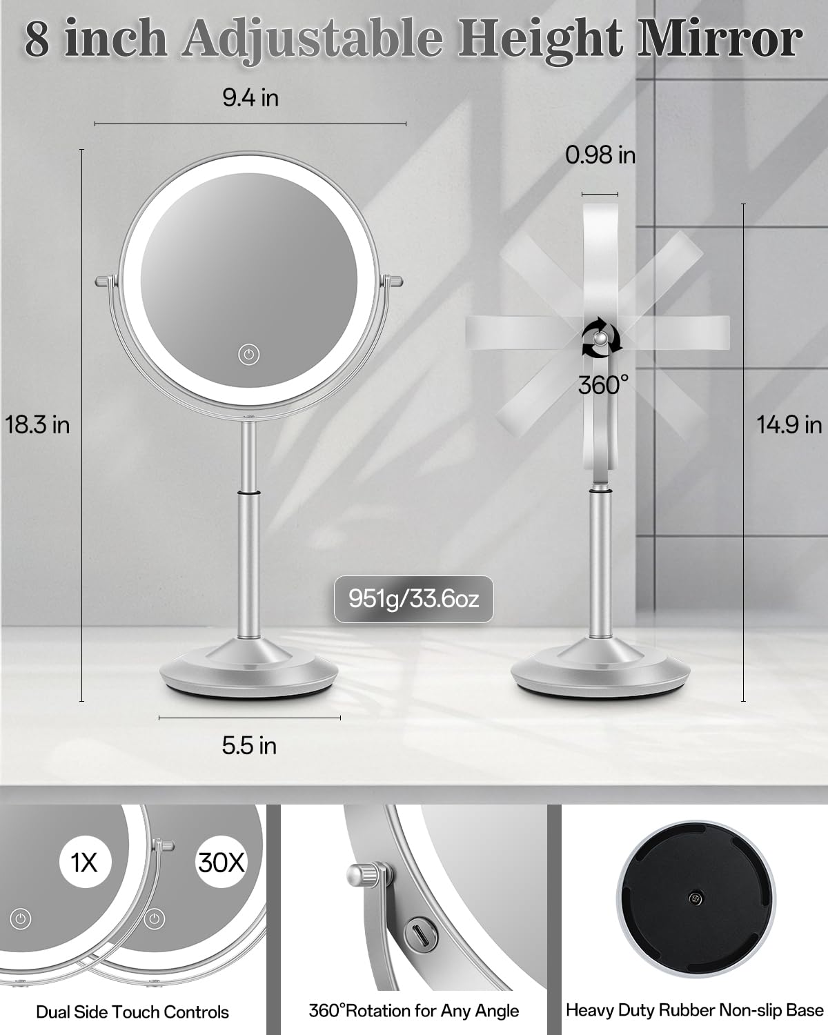 vpu makeup mirror 30x detail close-up for accurate brow shaping