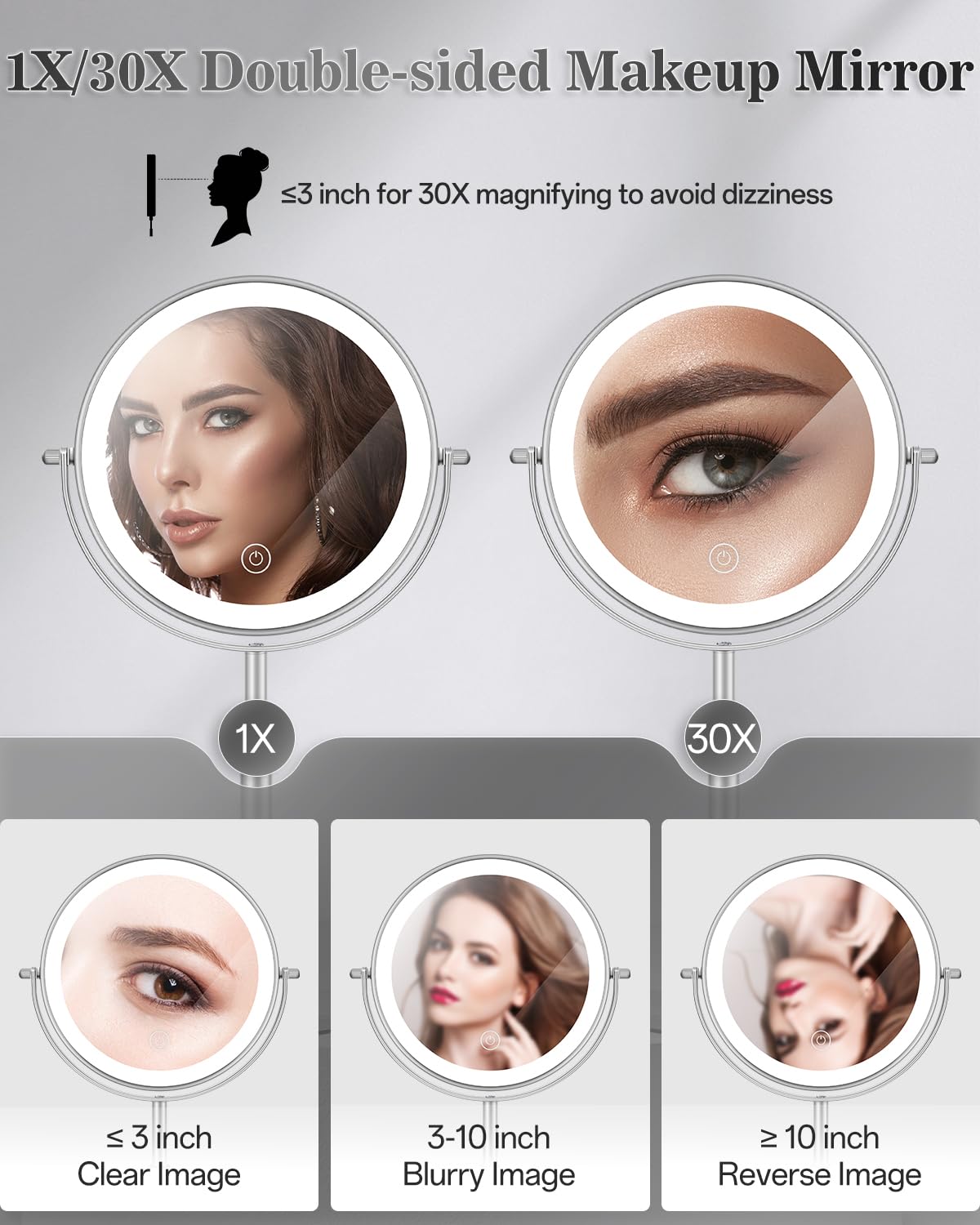 vpu makeup mirror three color light setting for natural or evening makeup
