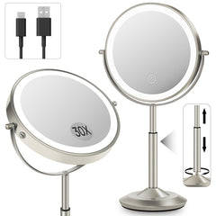 VPU makeup mirror with 1x and 30x magnification for detailed eyeliner and brow work.