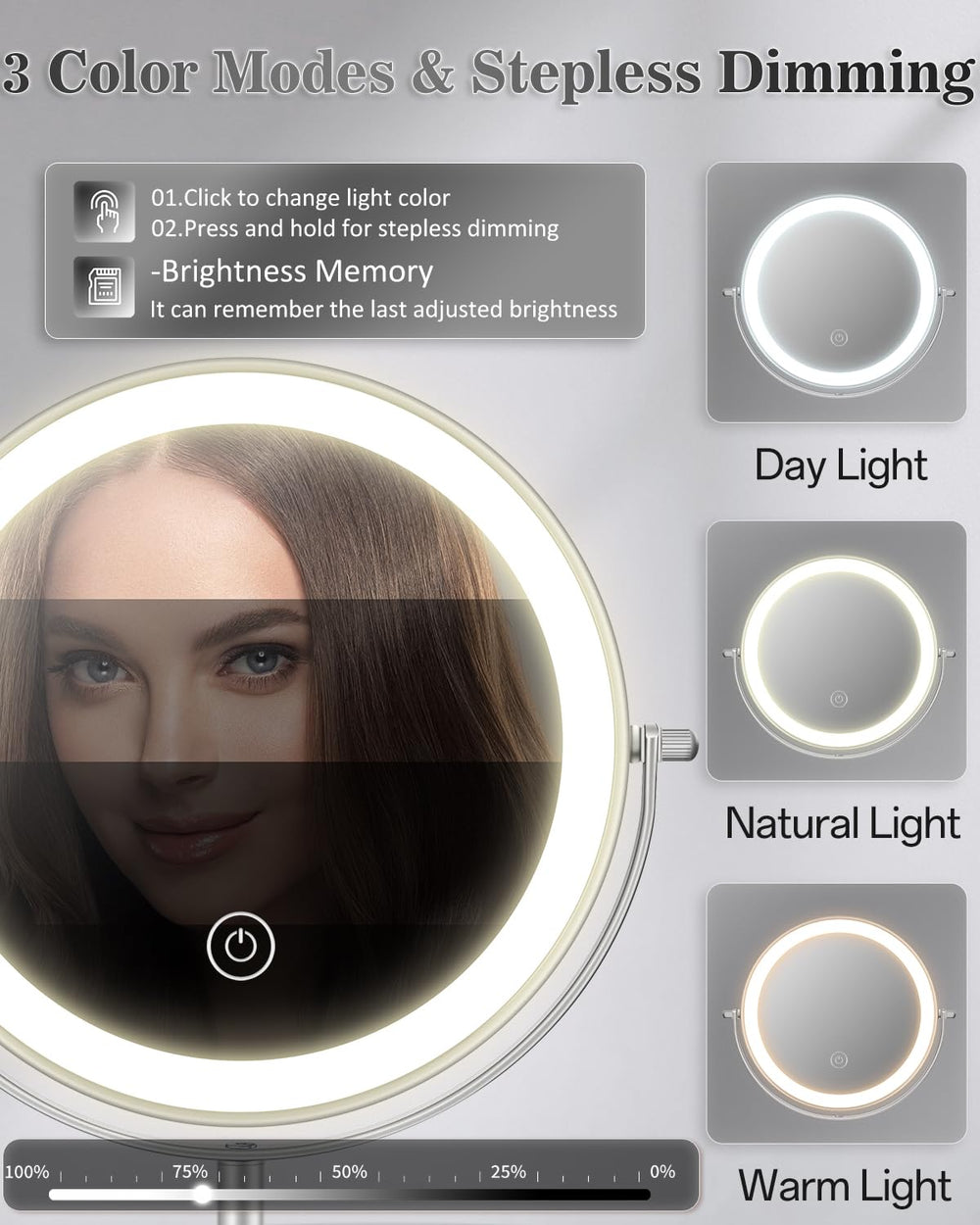 vpu makeup mirror brightness control with memory function