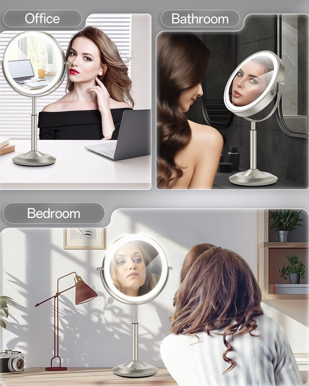 VPU makeup mirror ideal for desks, bedrooms, hotels, or gifts.