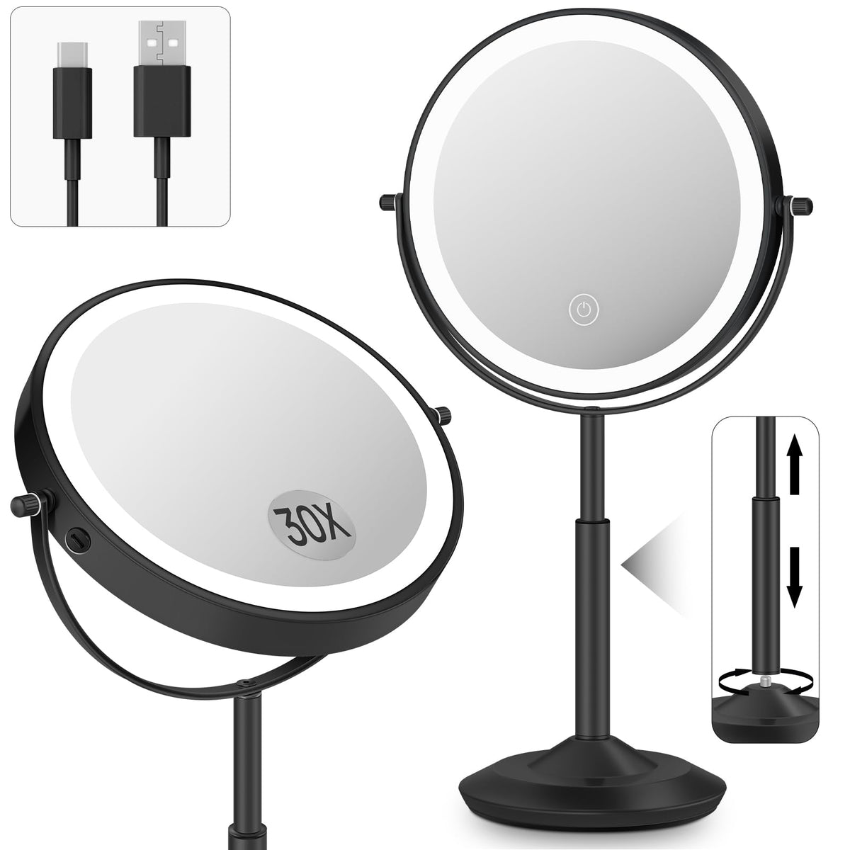 VPU makeup mirror doublesided 30x magnification enables precise eyeliner.