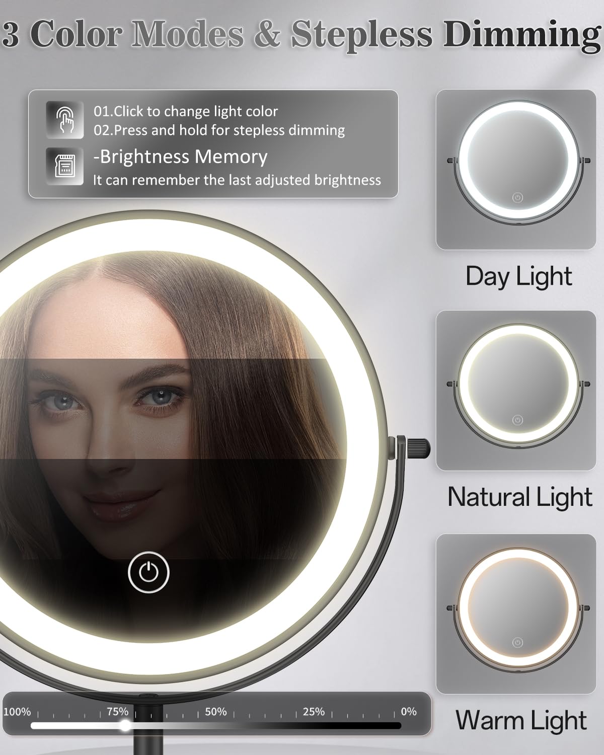 VPU makeup mirror height adjustable ensures comfortable use.