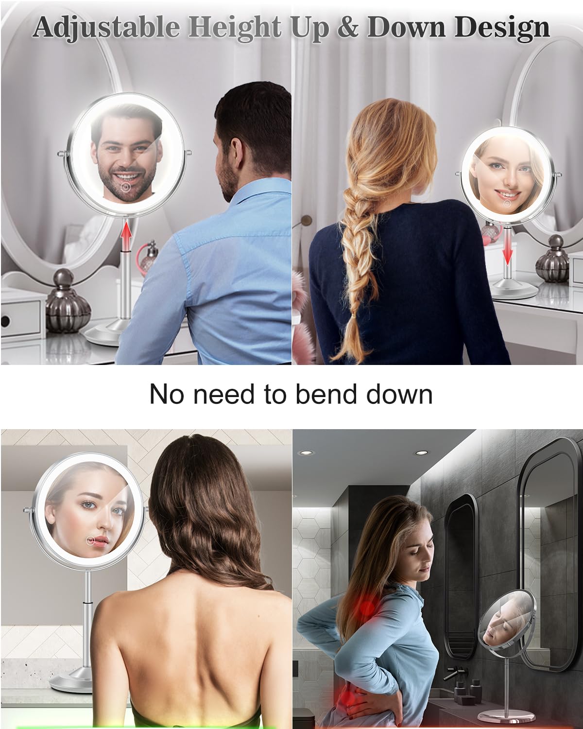 vpu makeup mirror height adjustable stand for comfortable viewing