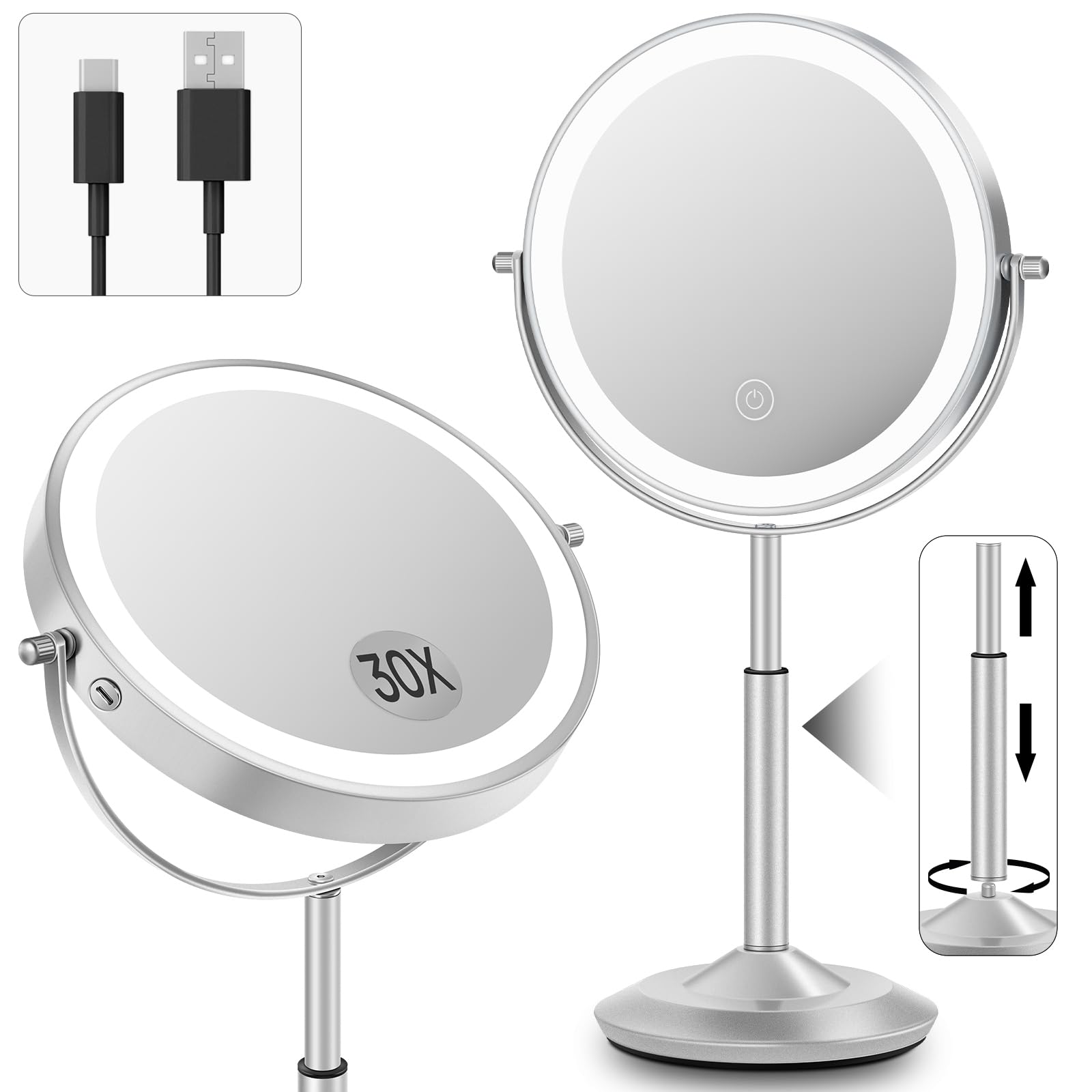 vpu makeup mirror with lights 1x/30x magnification for precise eyeliner application