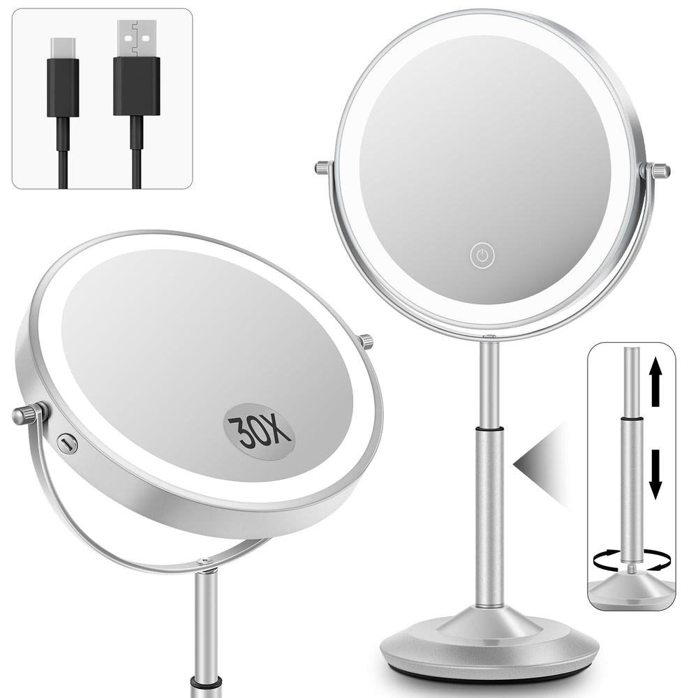 vpu makeup mirror with lights 1x/30x magnification for precise eyeliner application