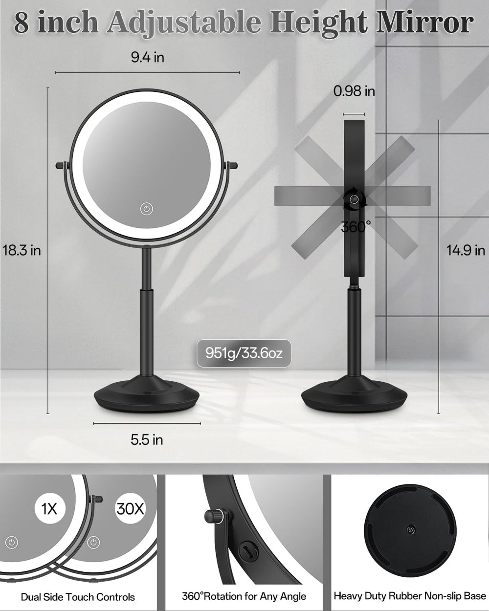 VPU makeup mirror 1x view shows full-face makeup reference.