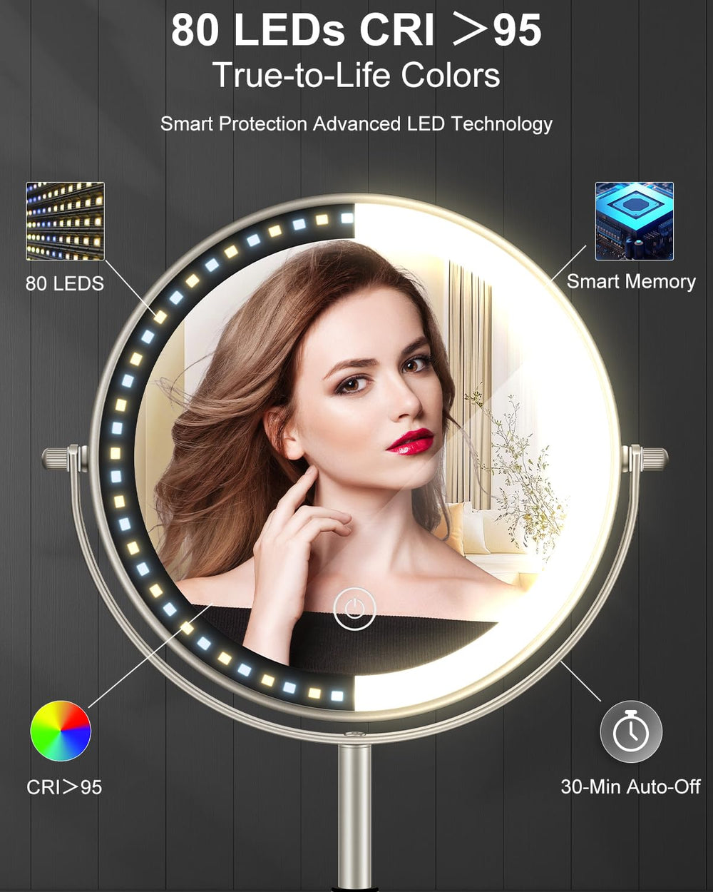 VPU makeup mirror premium metal frame for durability and rust resistance.