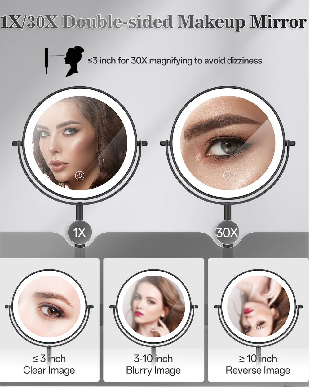 VPU makeup mirror three color lighting supports true-tone makeup.