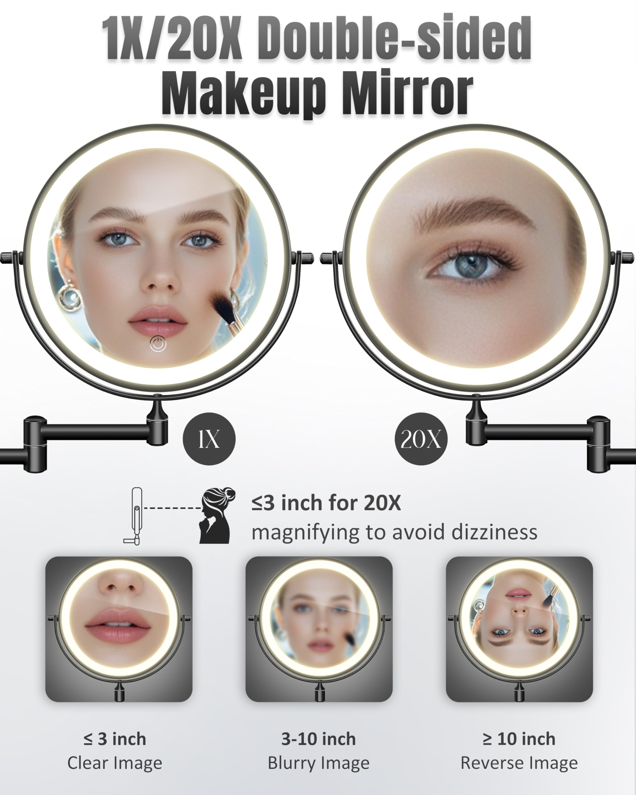 VPU close-up 20X magnification for precise eyeliner and brow work