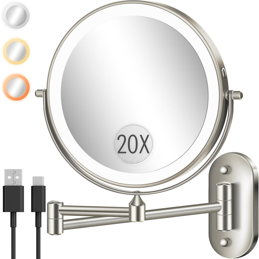 vpu wall-mounted makeup mirror with 1X/20X magnification for precise detailing