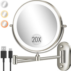 vpu wall-mounted makeup mirror with 1X/20X magnification for precise detailing