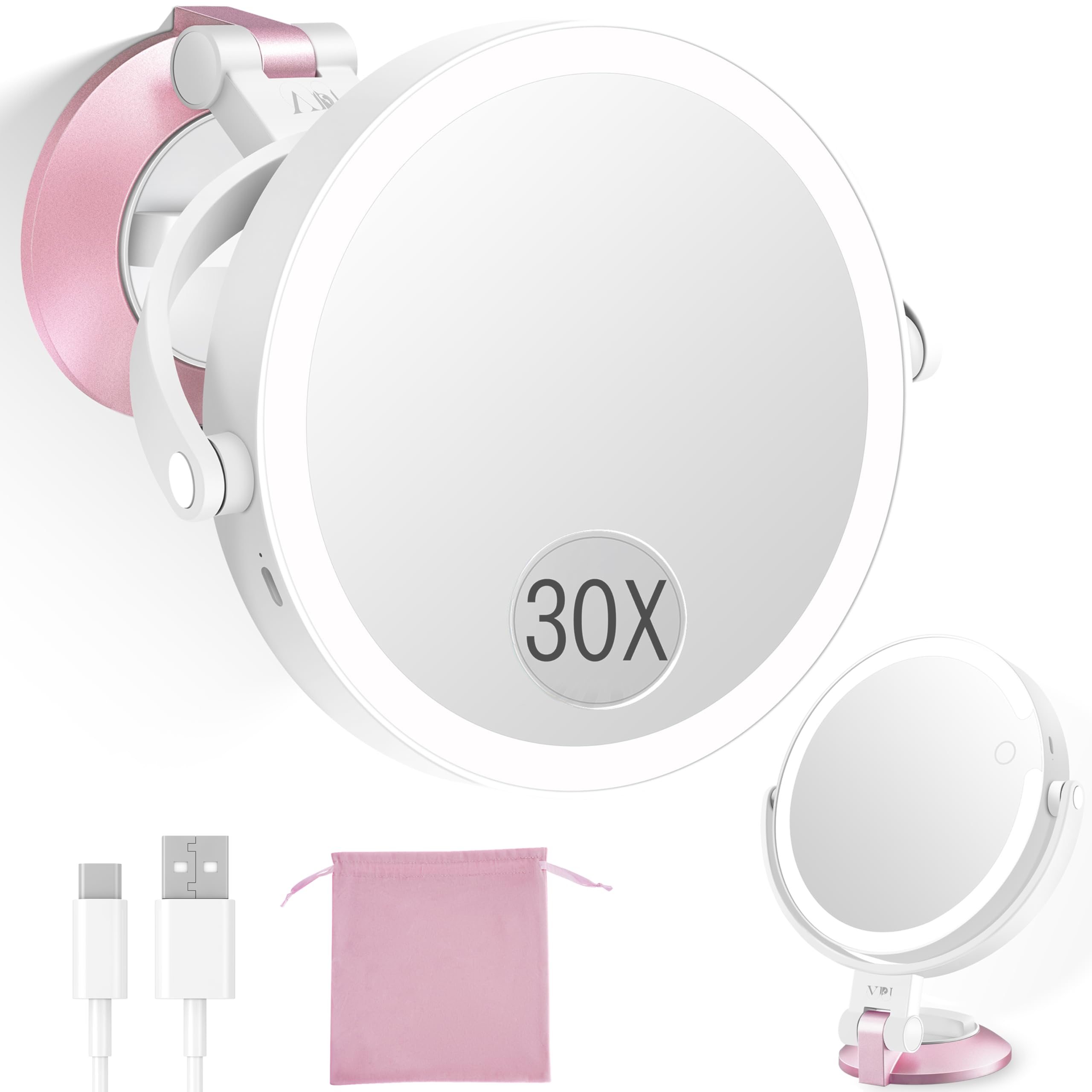 vpu wall-mounted makeup mirror with suction, sturdy space-saving bathroom setup.