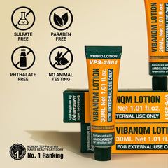 VQM VIBANQUENTMANKA ingredients close-up featuring PDRN, Centella Asiatica & salmon extract for skin resilience.